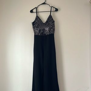 Wide Leg Black Sparkly Jumpsuit